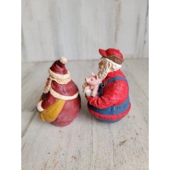 Fat Santa jolly farmer pig figure set Xmas decor home - Picture 4 of 7